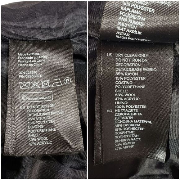 H&M sz 2 Womens Moto Jacket 2Wool Faux Leather Black Full Zip Up Zip Pockets - Picture 6 of 12